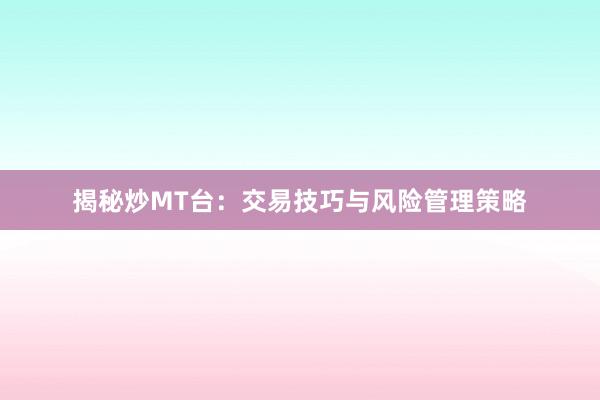 揭秘炒MT台：交易技巧与风险管理策略
